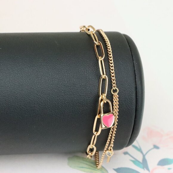 "Dual Layer Rose Gold Bracelet with Heart Lock & Key Charms, XPBL1157 - Picture 7 of 12